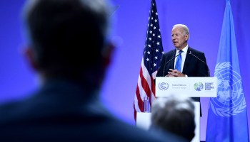 US President Joe Biden addresses a press conference at the COP26 UN Climate Change Conference in Glasgow on November 2, 2021
