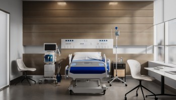 Digitally rendered image of an empty hospital intensive care unit