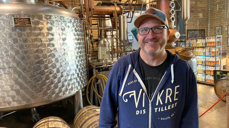 Doug Kouma at Vikre Distillery, where he's worked since moving to Duluth, Minnesota, from Sonoma County, California, in 2019.