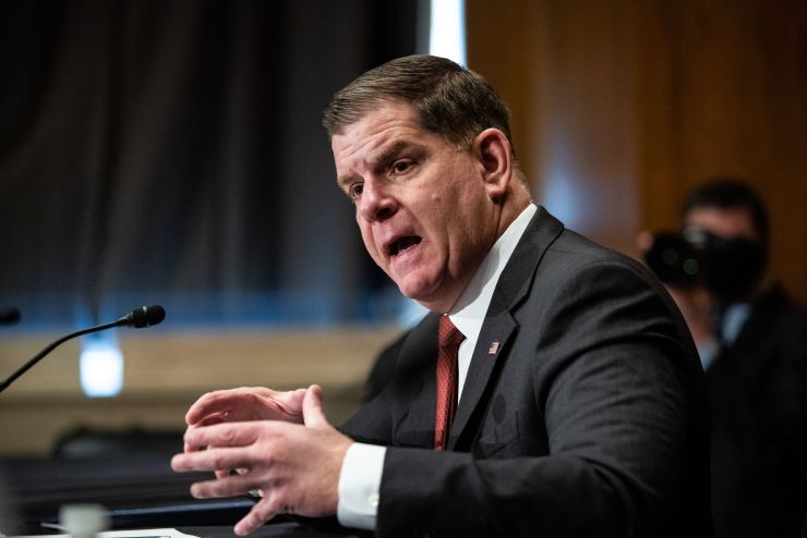 Marty Walsh testifies on his nomination to be Secretary of Labor before the Senate Committee on Health, Education, Labor and Pensions on February 4, 2021, in Washington, DC.