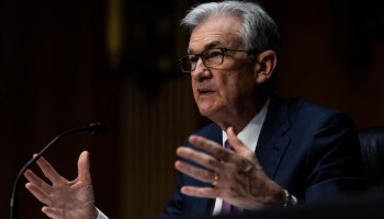 Federal Reserve Chair Jerome Powell speaks during a hearing.