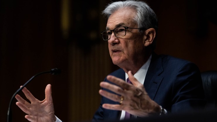 Federal Reserve Chair Jerome Powell speaks during a hearing.