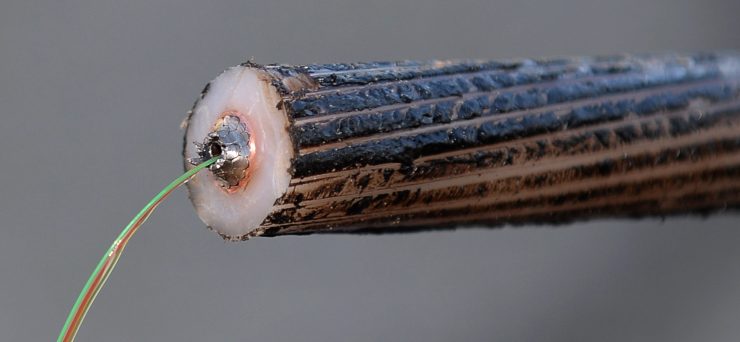 A submarine cable can be seen with wires sticking out.