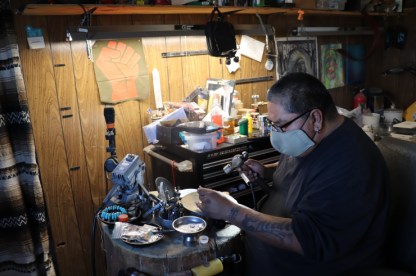 JJ Otero makes silver jewelry from his small studio in Torreon, New Mexico on the eastern edge of the Navajo Nation.