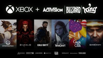 A collage shows several images from Activision Blizzard and Xbox games, including World of Warcraft, Call of Duty and Candy Crush.