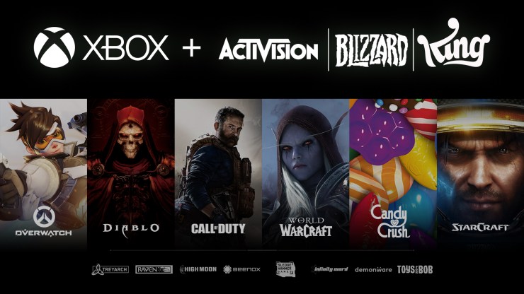 A collage shows several images from Activision Blizzard and Xbox games, including World of Warcraft, Call of Duty and Candy Crush.