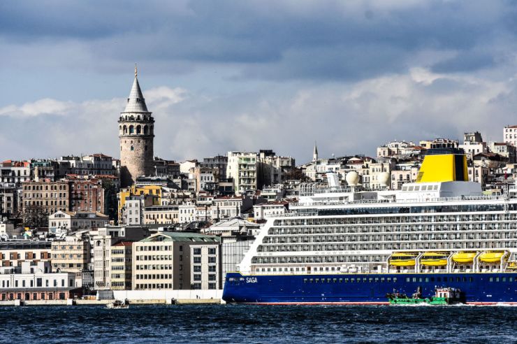 A cruise ship is docked at the newly opened Galataport Istanbul Cruise Terminal in Istanbul, Turkey, on Wednesday, November 10, 2021. 