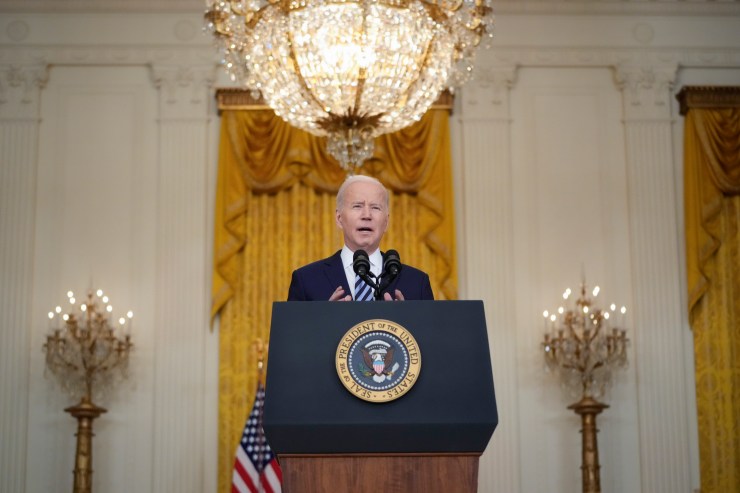 President Biden speaks from the White House regarding Russia's invasion of Ukraine.