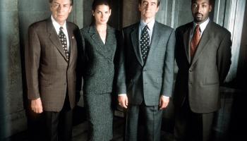 The '90s cast of "Law & Order," from left: Jerry Orbach (Det. Lennie Briscoe), Angie Harmon (Asst. D.A. Abbie Carmichael), Sam Waterston (Exec. Asst. D.A. Jack McCoy) and Jesse L. Martin (Det. Edward Green) in 1999.