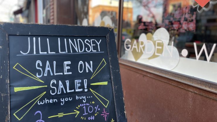 A sign at Jill Lindsey, a store in Brooklyn, advertises a sale.