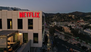 The Netflix logo on its office building in Hollywood.