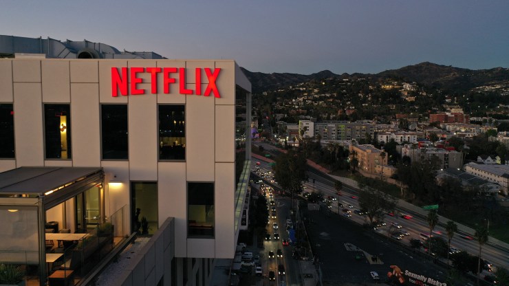 The Netflix logo on its office building in Hollywood.
