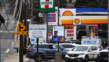Gas stations and cars in Bethesda, Maryland.