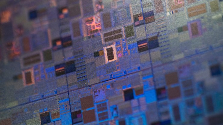 Chips on a silicon wafer are pictured at the Institute of Microelectronics of Barcelona.