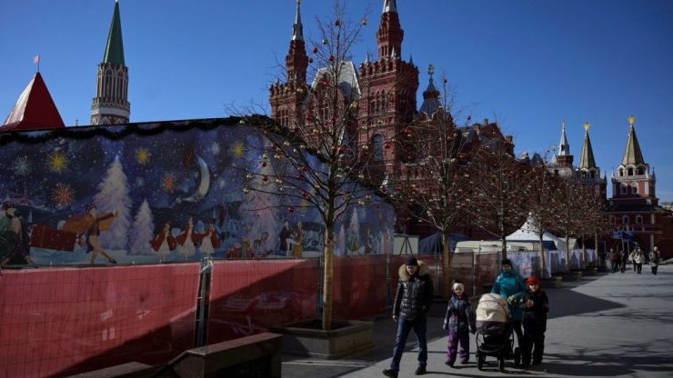 Red Square in Moscow. "A lot of private businesses are essentially being squeezed off from any financing," said Chris Miller at the Fletcher School at Tufts University. "And what's going to remain is largely the state-owned part of the economy."