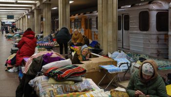 Residents of Kharkiv, Ukraine, take shelter in a metro station.
