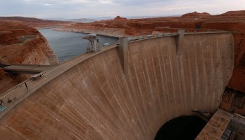 A view of the Glen Canyon Dam at Lake Powell on June 23, 2021 in Page, Arizona.