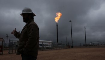Natural gas being flared from Texas oil wells.