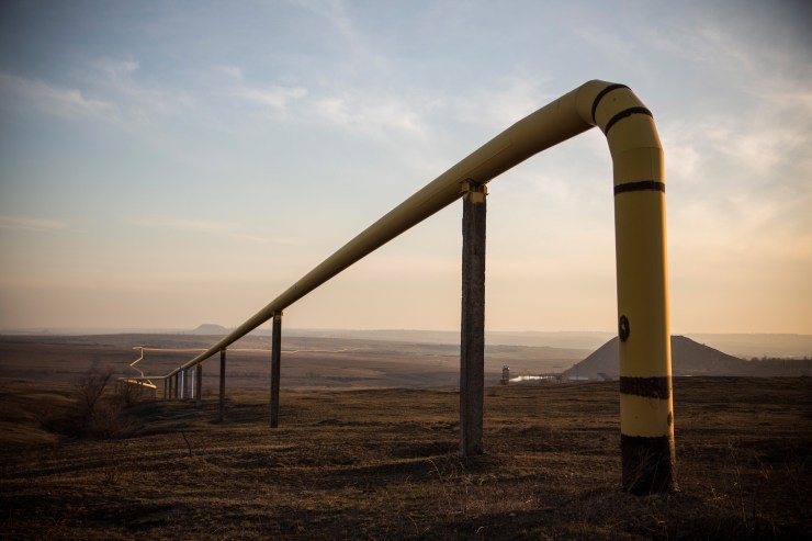 A natural gas line runs through the country side on March 11, 2015 outside Donetsk, Ukraine.