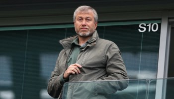 Chelsea owner Roman Abramovich looks on from the stands during the Barclays Premier League match.