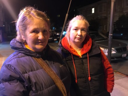 Yuliya Lopatyeva and Olga Polischuk on Tuesday, March 1 in San Francisco's "Little Russia" neighborhood