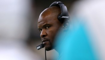 Head coach Brian Flores of the Miami Dolphins looks on during the second half of an NFL preseason game at the Mercedes Benz Superdome on August 29, 2019 in New Orleans, Louisiana.