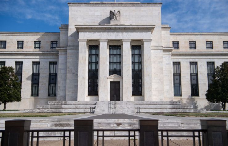 A view of the Federal Reserve Board building in Washington, D.C.