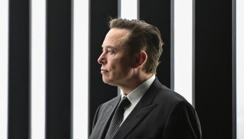 Tesla CEO Elon Musk is pictured as he attends the start of the production at Tesla's "Gigafactory" on March 22, 2022 in Gruenheide, southeast of Berlin.