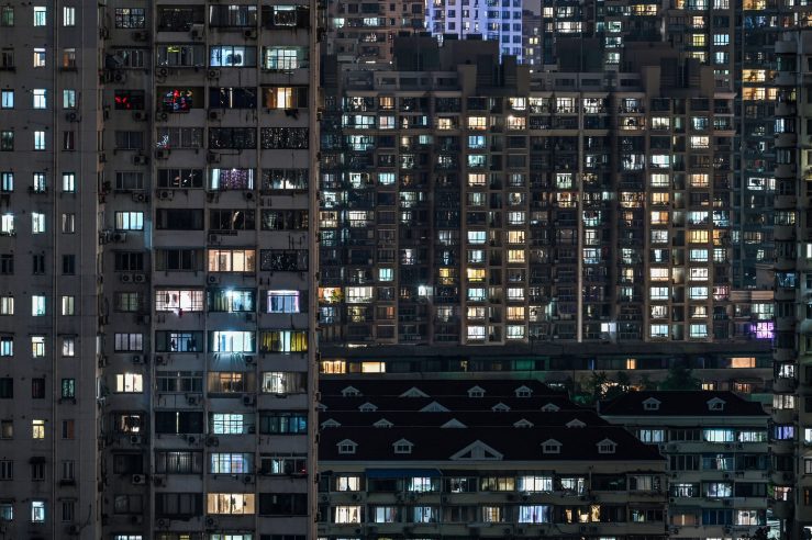 View of residential units during a COVID-19 coronavirus lockdown in the Jing'an district of Shanghai on April 21, 2022.