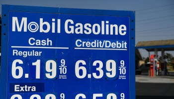 Gas prices above six dollars a gallon are displayed at a Mobil gas station on the corner of La Cienega Blvd and Centinela Ave on April 28, 2022 in Los Angeles, California. -