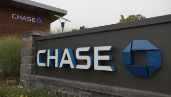 A sign is posted in front of a Chase bank on July 13, 2021 in Mill Valley, California.