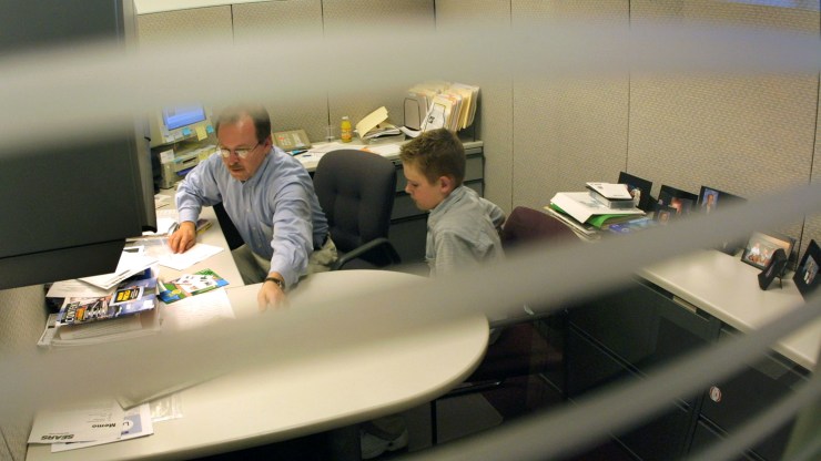 Bill Masterson and his son Adam, 12, work on a project together during Sears'' "Take Our Children to Work Day" event at its world headquarters April 26, 2001 in Hoffman Estates, IL.