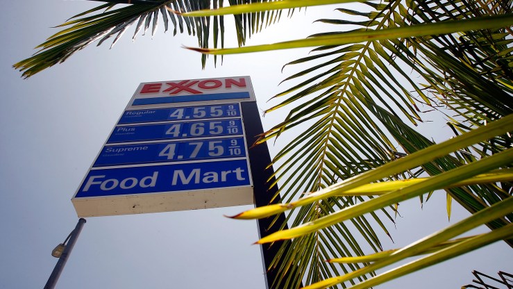Prices shown at an Exxon gas station.