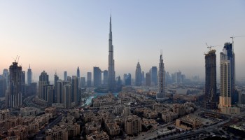 The Burj Khalifa, the tallest tower in the world, rises in downtown Dubai, United Arab Emirates.