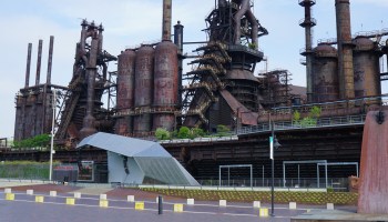 Rusted blast furnaces at the SteelStacks campus in Bethlehem, Pennsylvania are seen.