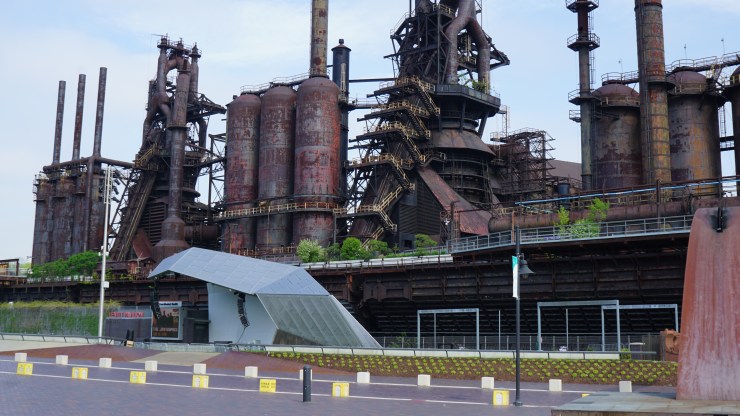 Rusted blast furnaces at the SteelStacks campus in Bethlehem, Pennsylvania are seen.