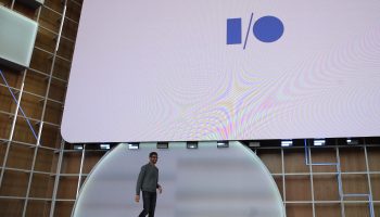 Google CEO Sundar Pichai delivers the keynote address at the 2019 Google I/O conference at Shoreline Amphitheatre on May 07, 2019 in Mountain View, California.