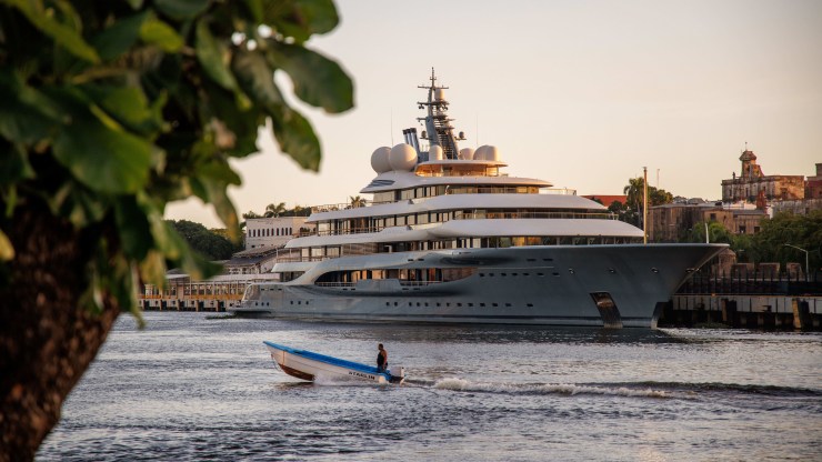 The Flying Fox superyacht is seen docked at Don Diego Port on April 7, 2022 in Santo Domingo, Dominican Republic.