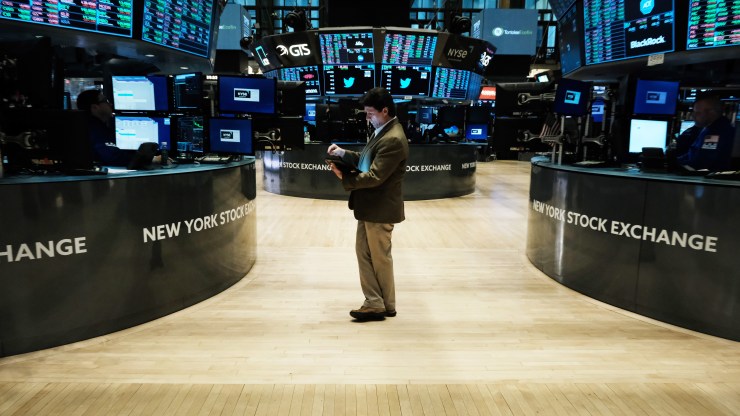 Traders work on the floor of the New York Stock Exchange (NYSE) on May 02, 2022 in New York City.