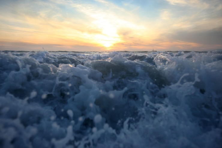 Waves break off Sunset Beach, California.