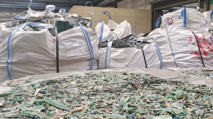 Circuit boards and other electronic waste collected for recycling at the Umicore plant in Antwerp, Belgium.