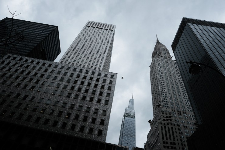Skyscrapers loom over downtown Manhattan on March 31, 2022 in New York City. For publicly traded companies, stable profits may not be good enough.