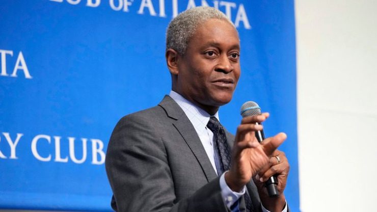 Raphael Bostic, president and CEO of the Federal Reserve Bank of Atlanta, speaks at an event for the Rotary Club of Atlanta.