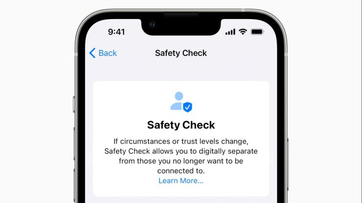 An iPhone displaying Apple's new Safety Check feature.