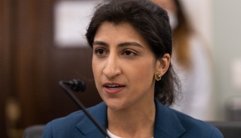 Federal Trade Commission Chair Lina M. Khan testifies during a Senate Commerce, Science, and Transportation Committee nomination hearing on Capitol Hill on April 21, 2021 in Washington, DC., when Khan was only a nominee for the position
