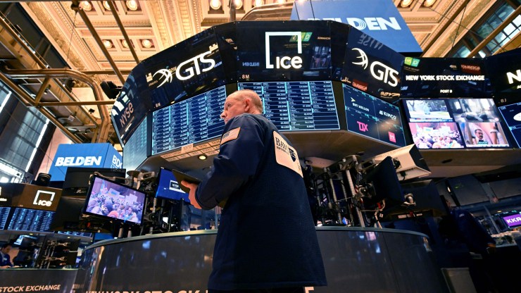 A trader is seen on the floor of the New York Stock Exchange.
