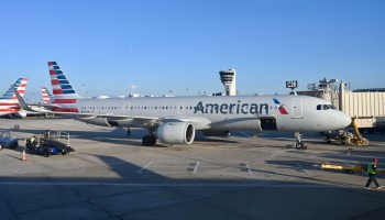 An American Airlines plane sits on the tarmac at the Philadelphia International Airport.