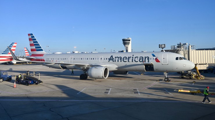 An American Airlines plane sits on the tarmac at the Philadelphia International Airport.