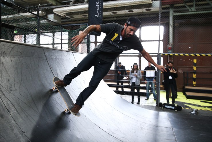 Skateboarder Bob Burnquist in action on a skate ramp in Berlin, Germany in 2016. You could think of that slope he’s on as a rough approximation of the Beveridge curve. (Ian Walton/Getty Images for Laureus)