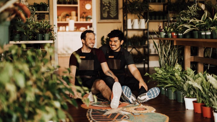 Larry Groves (left) and Ricky Barosa in their plant shop, the Growing Groves, in Davis, California.